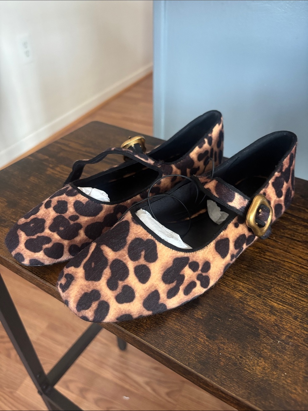H&M Leopard Print Mary Jane Flats in Black and Tan